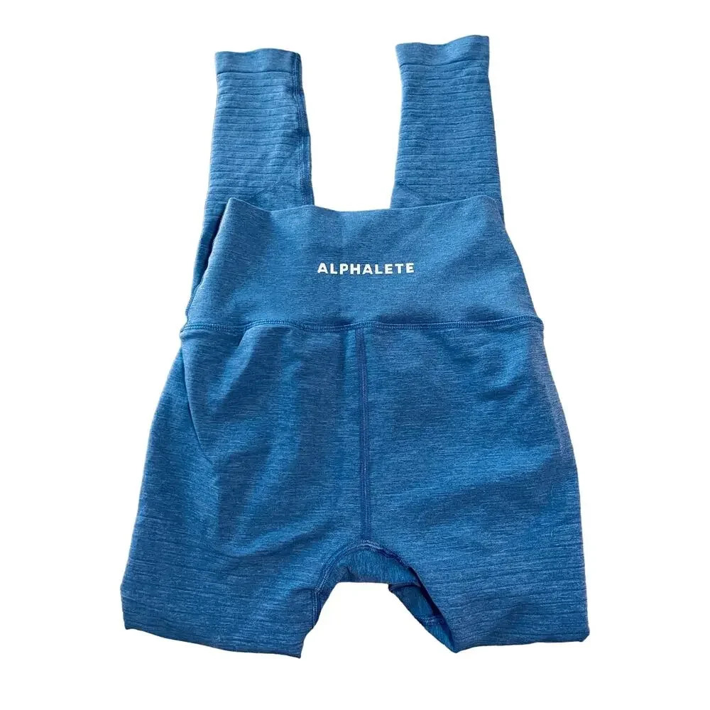 Alphalete Size Small Long Blue Athletic Leggings Pants High Waisted Butt Shaping